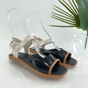 Melissa Crush Slingback Sandals Women's Size 7 Black White Jelly Flat Shoes